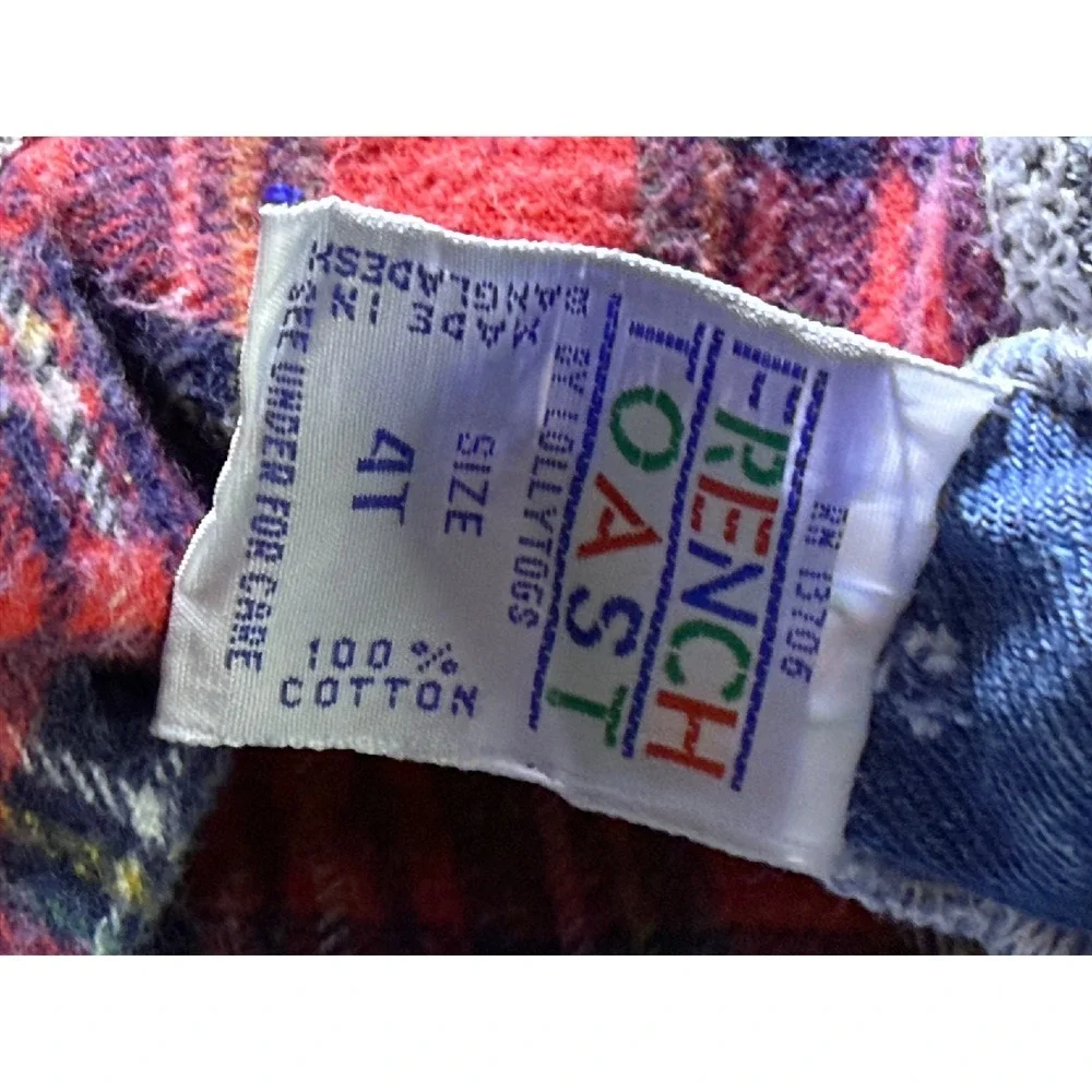 Vintage French Toast Denim Overalls Plaid‎ Lined Adjustable Straps Size 4T